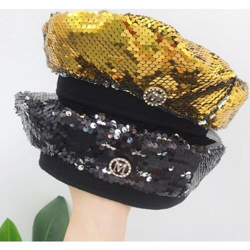 Fashion Colorful Sequined Diamonds M Standard Beret Korean All-Matching Street Cool Painter Hat Artistic