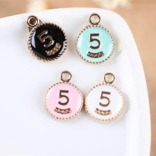 MRHUANG 10pcs/lot 8*11mm Round Number 5 Enamel Charms Pendant Fashion Jewelry Accessories fit Bracelet Necklace