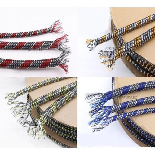 8mm Wide Braided Soft PP Cotton Yarn + PET Expandable Sleeving Cable Wire Sheath Red/Orange/Yellow/Blue + White + Gray