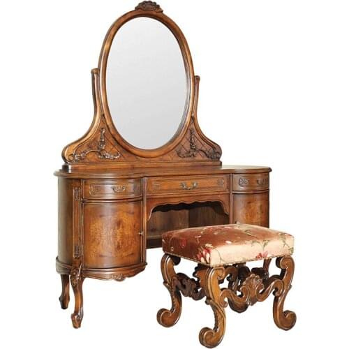 Antique birch wood makeup table set dressing table with mirror stool Tavolo con specchio spogliatoio sgabello GH14