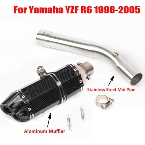 Slip on R6 Exhaust System Tip Muffler Pipe Connect Link Pipe Whole Set for Yamaha YZF R6 1998 1999 2000 2001 2002 2003 2004 2005