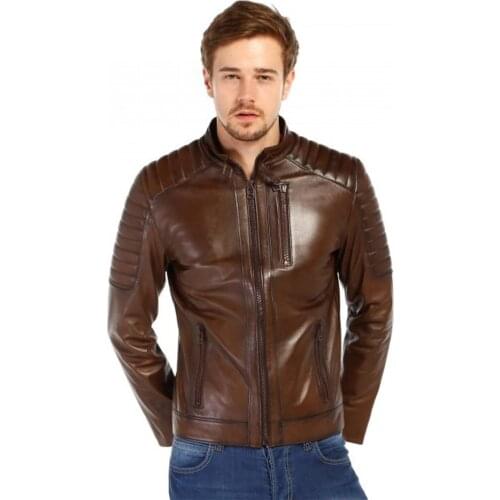 Genuine Soft Leather Handmade Brown Man Jacket Biker Style High Quality Lambskin Metal Zipper Autumn Gift For Valentines Day