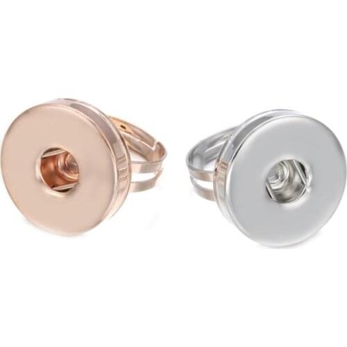 New Snap Jewelry 18mm Snap Button Ring DIY Adjustable Silver plated Rose Gold Ring Interchangeable Party Rings for Women Men