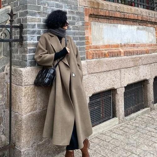 Autumn Womens Coat Temperament Windbreaker Hepburn Style Artificial Wool Jacket Elegant Wool Blends Trench Overcoat Female