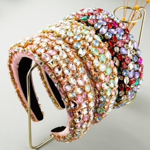 Luxurious Baroque Super Flash Crystal Headband Womens Fashion Colorful Rhinestone Filling Wide Brim Fashion Hair Accessories
