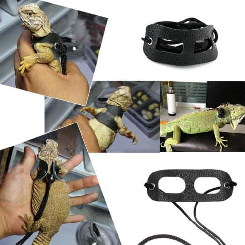 S/M/L Leather Adjustable Reptile Lizard Harness Leash Collar Reptile Pet Outdoor Walking Harness Traction Rope