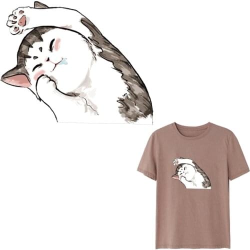 Cartoon Cat Patches Washable Iron-on Transfers for T-Shirt Children DIY Clothes Stickers Cute Lovely Animals Heat Transfer