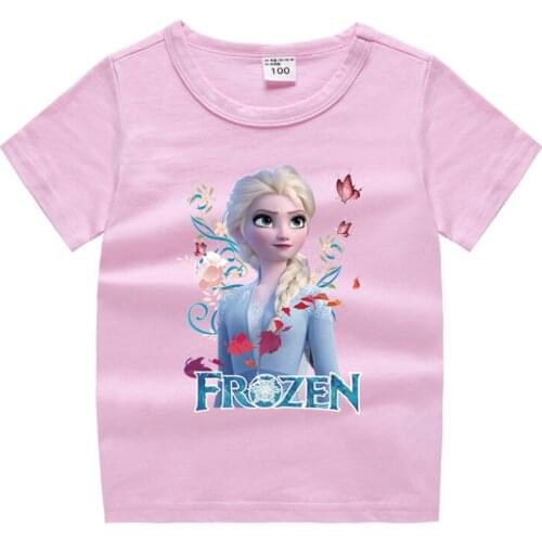 Disney Boys Frozen Elsa T-shirt Baby Kids Girls Short Sleeve Cartoon Tops Tee T Shirt Children Prints Shirts Parent-child