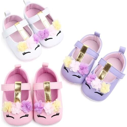 2019 Brand New Toddler Baby Girls Flower Unicorn Shoes PU Leather Shoes Soft Sole Crib Shoes Spring Autumn First walkers 0-18M