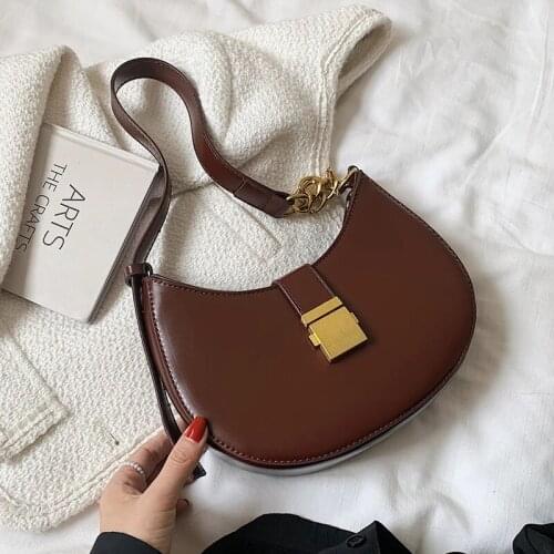 Vintage Saddle Bag Small Leather Crossbody Bag for Women 2021 Simple Totes Shoulder Bag Lady Luxury Brand Handbags and Purses