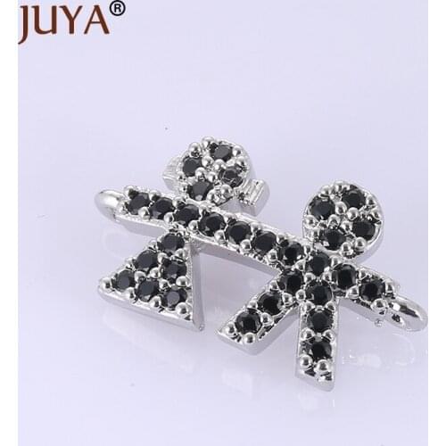 High Quality Copper Metal Micro Pave Black Zircon Rhinestone Kids Boy and Girls Shape Pendant Charms Connector For DIY Jewelry