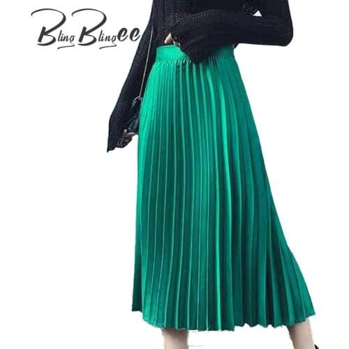 BlingBlingee Spring Fashion Womens High Waist Pleated Solid Color Half Length Elastic Skirt Promotions Lady Black Pink Grey