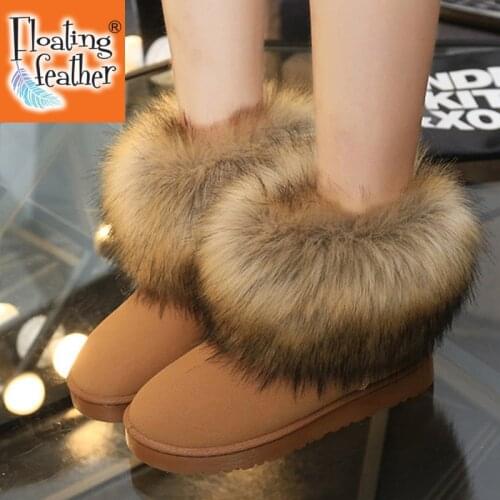 Women Boots Genuine Leather Real Fox Fur Brand Winter Shoes Warm Black Round Toe Casual Plus Size Female Snow Boots DE