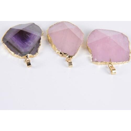 Gold Color Natural White Pink Clear Purple Crystal Quartz Pendants Rock Irregular Gem Stone Reiki Women Jewellery D111