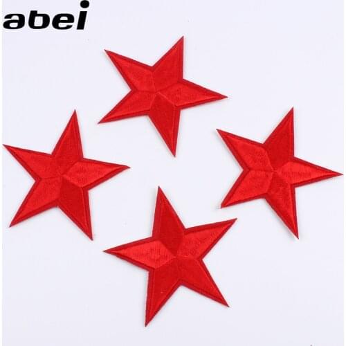 10pcs/lot Quality Red Star Patches Iron On Sew on Stars Sticker Embroidered Patch Punk Jeans Coat Pants Shoes clothing Appliques