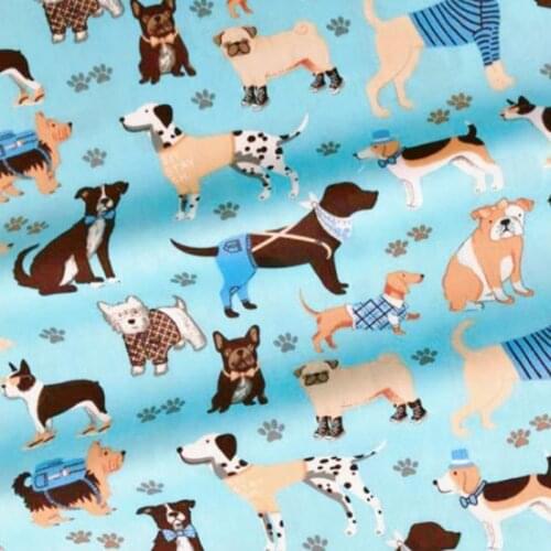 160CM*50CM cotton textile GRAY BLUE cartoon pet dogs footprint fabric for DIY kids bedding cot sheet handwork home decoration