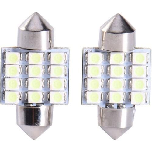 2PCS 31mm 3528 1210 SMD 12 LED Car Light Auto Festoon Dome Interior Reading Map Lights Bulb Lamp DC 12V White