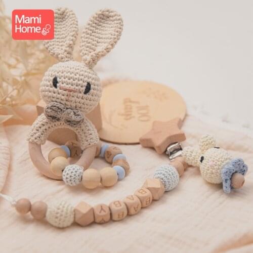 2pcs/set Baby Wooden Rattle Toys Dummy Nipple Clip Baby Music Rattle Plush Animals Wood Rattle Ring Newborn Educational Bell Toy