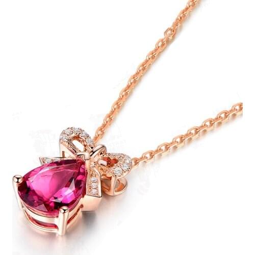 2021 Trendy Fashion Rose Gold Crystal Necklaces For Women Bowknot Rose Quartz Zircon Gemstone Pendant Jewelry Ornament For Gift
