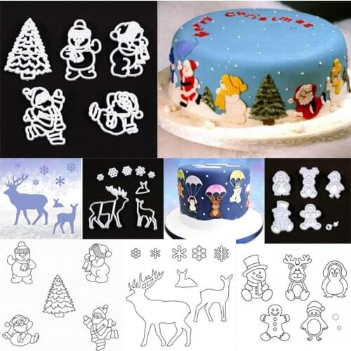 3 kinds Christmas Cookie Cutter Candy Biscuit Mold Cooking Tools Christmas Theme Plastic Cutters Mould Snowflake Snowman