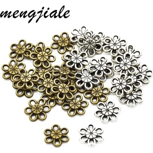 40pcs Wholesale Two Color Small Flower Charms Zinc Alloy Metal Pendants For DIY Handmade Jewelry Accessories Making 11*11mm