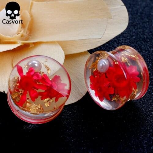 Casvort 2PCS Acrylic Ear Flower Body Jewelry Piercing Plugs Tunnel Stretchers Earrings Fashion Gift Women Accessories