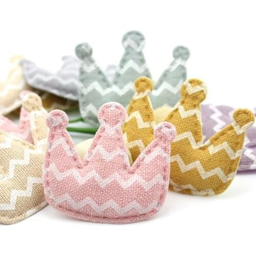 48Pcs 4.5*5cm Wave fabric Crown shape Padded Appliques For Hairpin headwear Decor Ornament Stick-on clothing patches Accessories