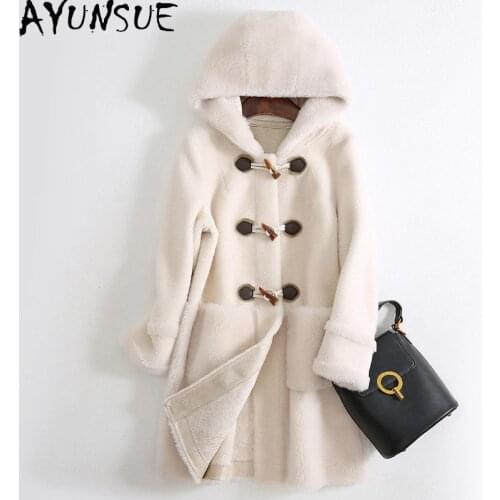 AYUNSUE Real Fur Caot Female 100% Wool Fur Jacket Autumn Winter Clothes Women Hooded Korean Fashion Woman Parkas 2020 KJ5440