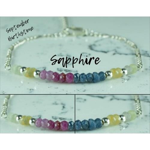 Multi Sapphire Silver Chain Bracelet, 925 Sterling Silver Jewelry for Women, September Birthstone Bracelet, hand Made in TURKEY