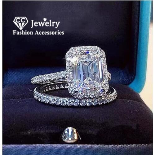 CC Proposal Rings Rectangle Cubic Zirconia Shine Wedding Engagement Ring Set Bridal Jewelry Accessories Drop Shipping CC3123