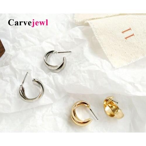 Carvejewl two row Hoops Earrings Round Circle Geometric gold plating cute Earrings Minimalist Mini Small Loop Wholesale earrings