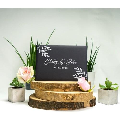 Personalized Rustic Wedding Guest Book, Engagement Guestbook, Guest Book with Leaves,cutom Botanical Guest Book, Keepsake Book