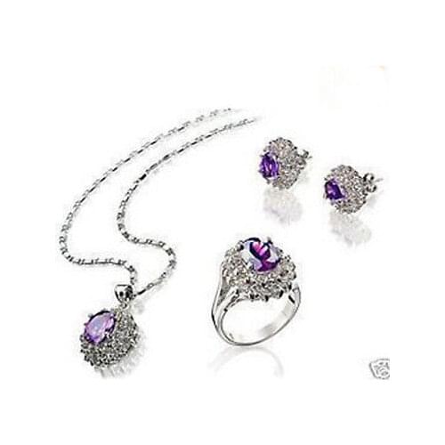 Fine real new Fashion Cubic Zirconia Trendy Jewelry %Jewelry stone inlay zircon necklace pendant earrings ring set