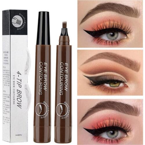 4 Points Eyebrow Pen 5 Colors Liquid Brow Pencil Dark Brown Microblading Eyebrow Pencil Waterproof Eyebrow Tattoo Pen Cosmetic