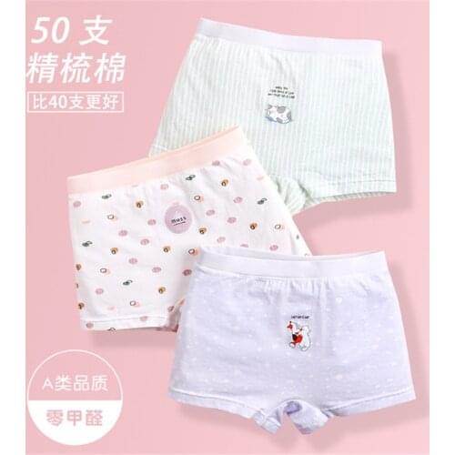3 Pcs Pure Cotton Children Underwear Girls Panties Print Kids Boxer Briefs Child Pants 3-12 Years