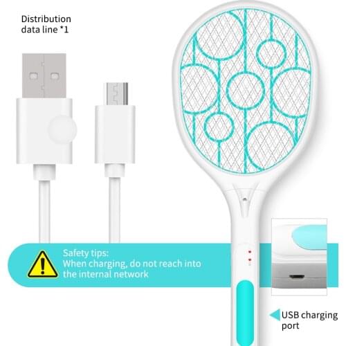 Mosquito Swatter Killer USB Rechargeable Electric LED Light Tennis Bat Handheld Racket Insect Fly Bug Wasp