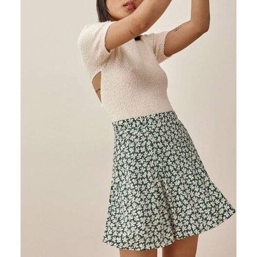 Mini Skirts Womens 2021 High Waist Chiffon Vintage Floral Skirt Women Clothing Back Zipper Up A Line Short Casual Summer Skirt