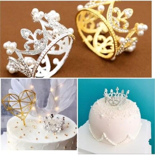 Mini Crown Cake Top Hat Romantic Pearl Wreath Happy Birthday Childrens Hair Accessories Wedding Cake Decoration Gift Party