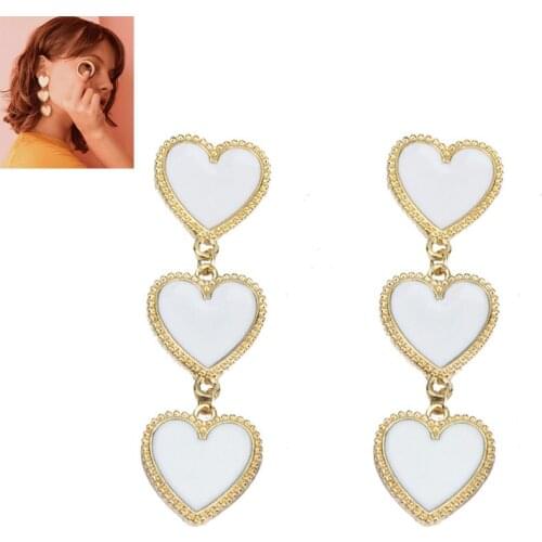 Kymyad Trendy Earrings 2021 White Long Earrings Enamel Heart Drop Earings Fashion Jewelry Bijoux Femme Statement Earrings