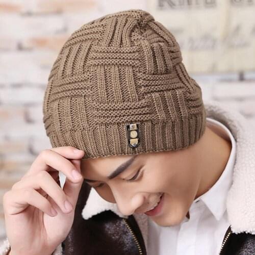 Mens Fashion Winter Beanies Bonnet Knitted Hat Soft Solid Braid Warm Cap
