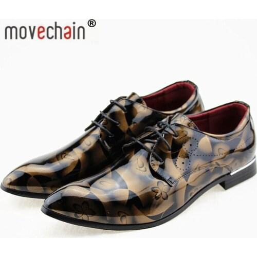 Mens Galaxy Dance Shoes Plus Sizes 38-48 Men Business Dress Lace-Up Printed Patent Leather Flats Mens Wedding Party Shoe