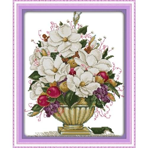 Needlework Flowers Cross Stitch Kit Embroidery Set, Beautiful Vase pattern stamp 14CT printing cloth Cross-Stitch Home Painting