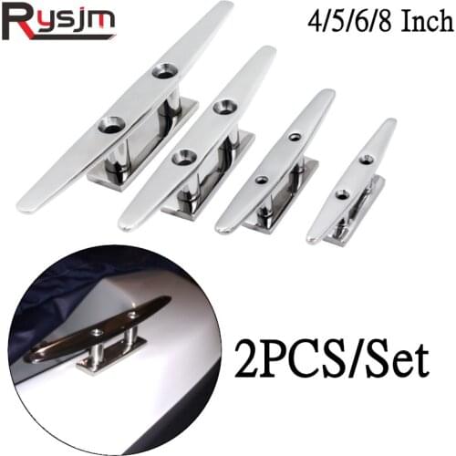 Low Flat Cleat 316 Stainless Steel 2 Hole Hardware For Marine Boat Deck Rope Tie 4" 5" 6" 8" for All Chandlery Applications