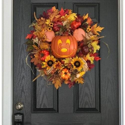 Fall Pumpkin Wreath for Front Door with Pumpkins Artificial Maples Sunflower Autumns Harvest Holiday Decor jlrr