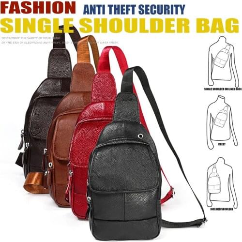 RETROGOO Unisex Genuine Leather Vintage Sling Chest Bag Travel Fashion Cross Body Luxury Cowhide Shoulder Bag Men Crossbody Bag