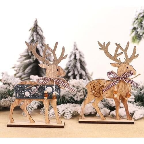 Christmas Wooden Decoration 2021 New Year Christmas Elk Wooden Craft DIY Tree Ornaments Noel Home Decoration Pendant Naidad Gift