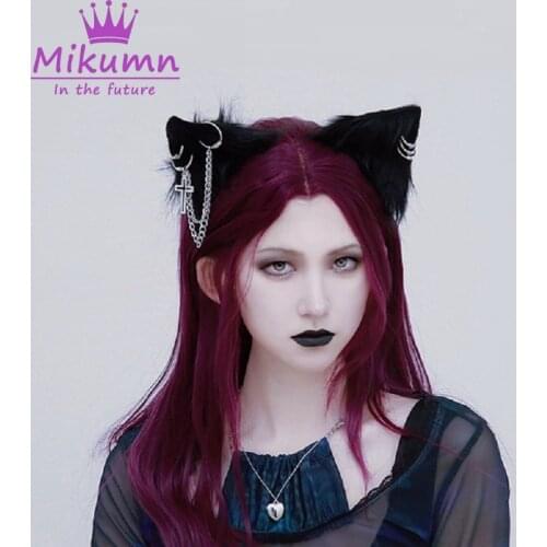 Harajuku Cross Metal Chain Balck Cat Ear Hairpin Dark Gothic Lolita Cosplay Accessories