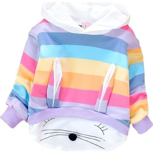 2019 Girls Autumn Hoodies Childrens Rainbow Cartoon Hooded Loose Sweatershirts Toddler Kids Sports Tops Roupa Infantil 1-5year
