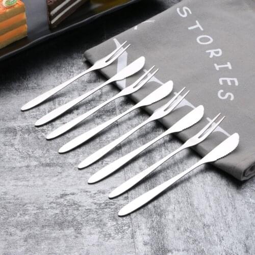 10Pcs Stainless steel fruit fork two tooth fruit fork cake knife fork fruit knife fork dessert small fork fruit spone and fork