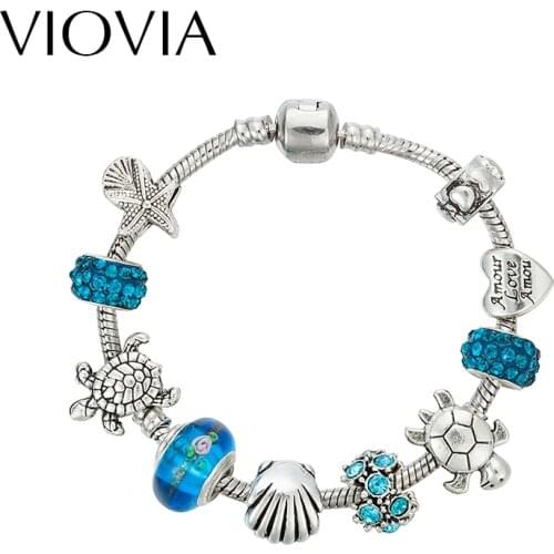 VIOVIA 2019 Sea Ocean Series Girl Fashion Handcraft Glass Boutique Bead Jewelry Bracelet For Women Charms Turtle Bracelet B16154